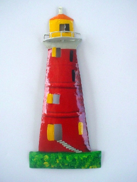 18" Red Metal Lighthouse Wall Accent